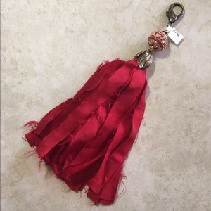 Purse charm Artisan made red silk tassel beaded or pendant